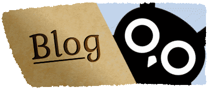 Cartoon owl peeking from a tear in paper. Text reads: Blog.